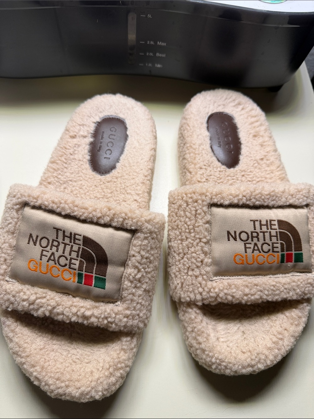 Gucci x The North Face Beige Sherpa Slide Sandals